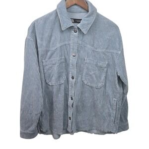 Zara Corduroy Blend Oversized Shacket Womens Blue Button Up Shirt Jacket M
